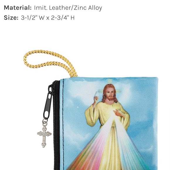 Divine Mercy Rosary pouch with zipper gold loop and cross charm - Picture 2 of 4